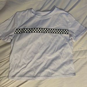 white checker stripe cropped tee